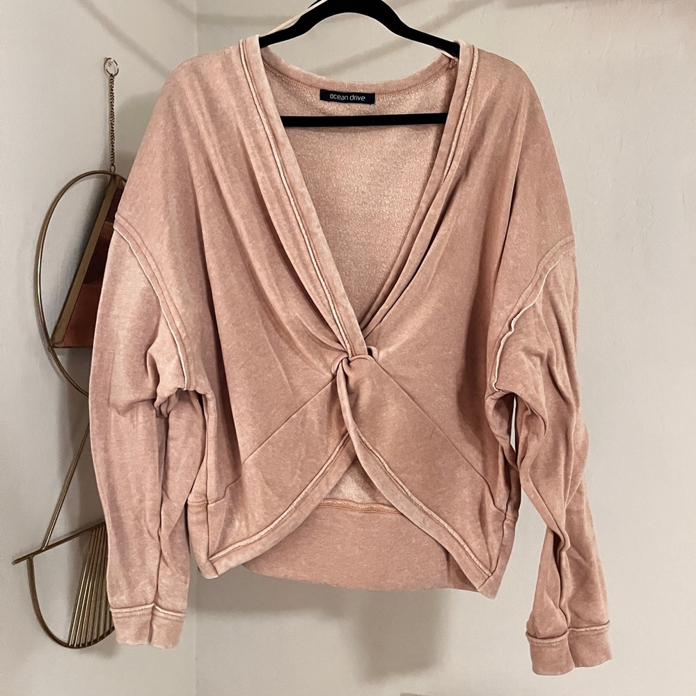 Ocean Drive Pink Plunge V-Neck Long Sleeve Puff Sleeve Tunic